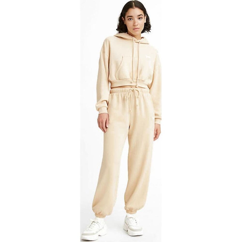Levi's Laundry Day Cropped Hoodie and Sweatpant Cream Butter Yellow Small Casual